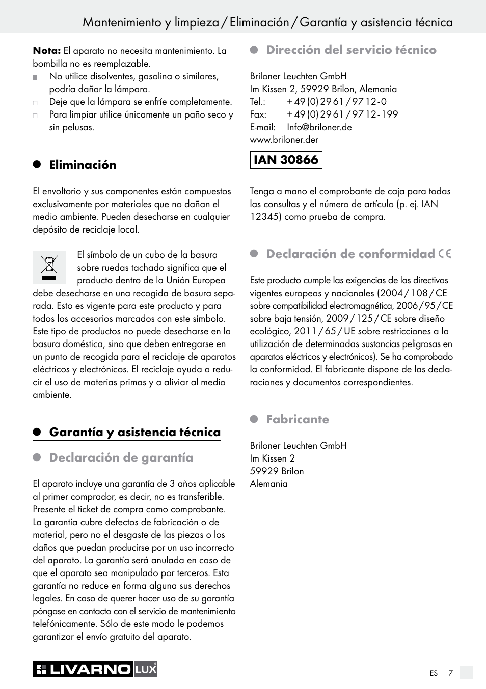 Livarno 2772-012L or 2777-012L User Manual | Page 7 / 17