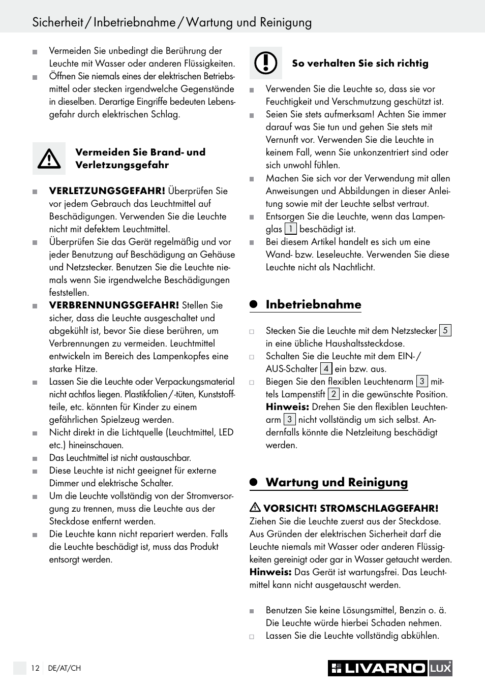 Inbetriebnahme, Wartung und reinigung | Livarno 2778-012L User Manual | Page 12 / 17