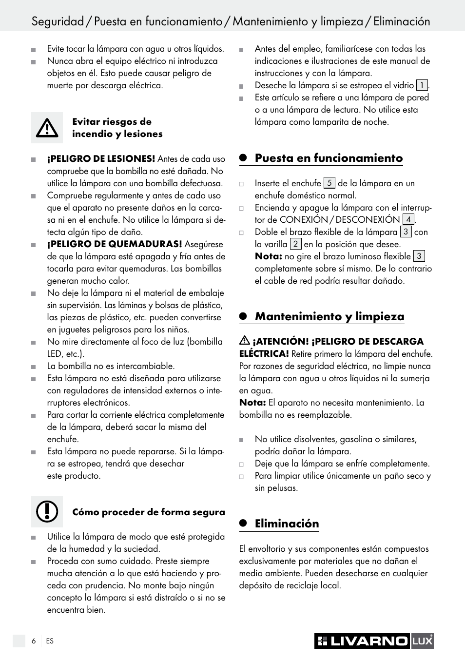 Puesta en funcionamiento, Mantenimiento y limpieza, Eliminación | Livarno 2778-012L User Manual | Page 6 / 17