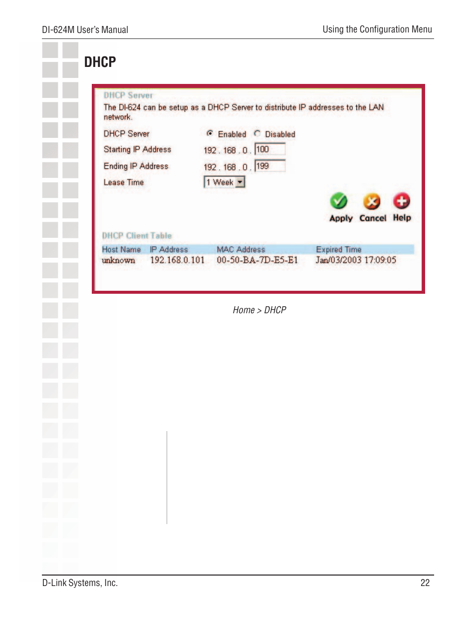 Dhcp | D-Link DI-624M User Manual | Page 22 / 104