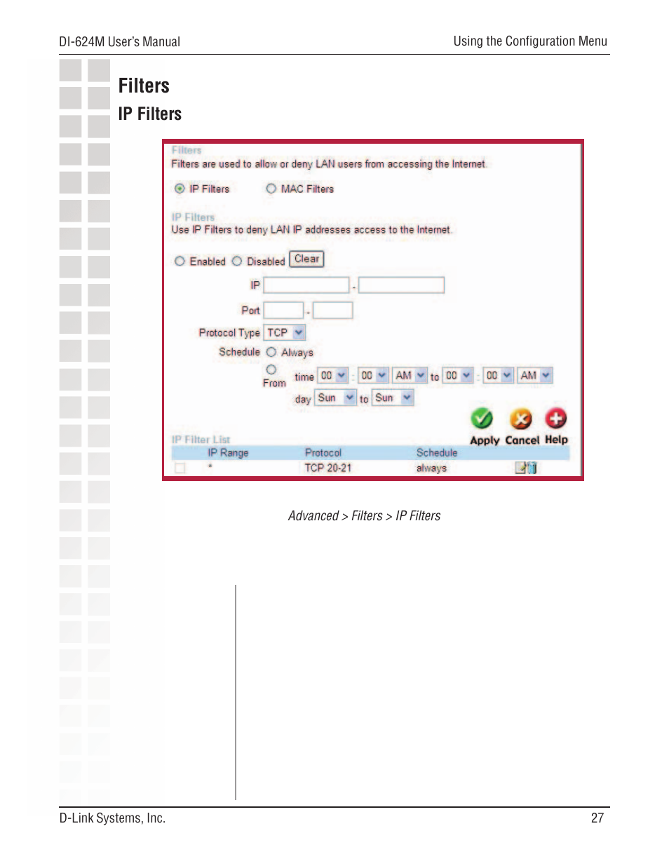 Filters, Ip filters | D-Link DI-624M User Manual | Page 27 / 104