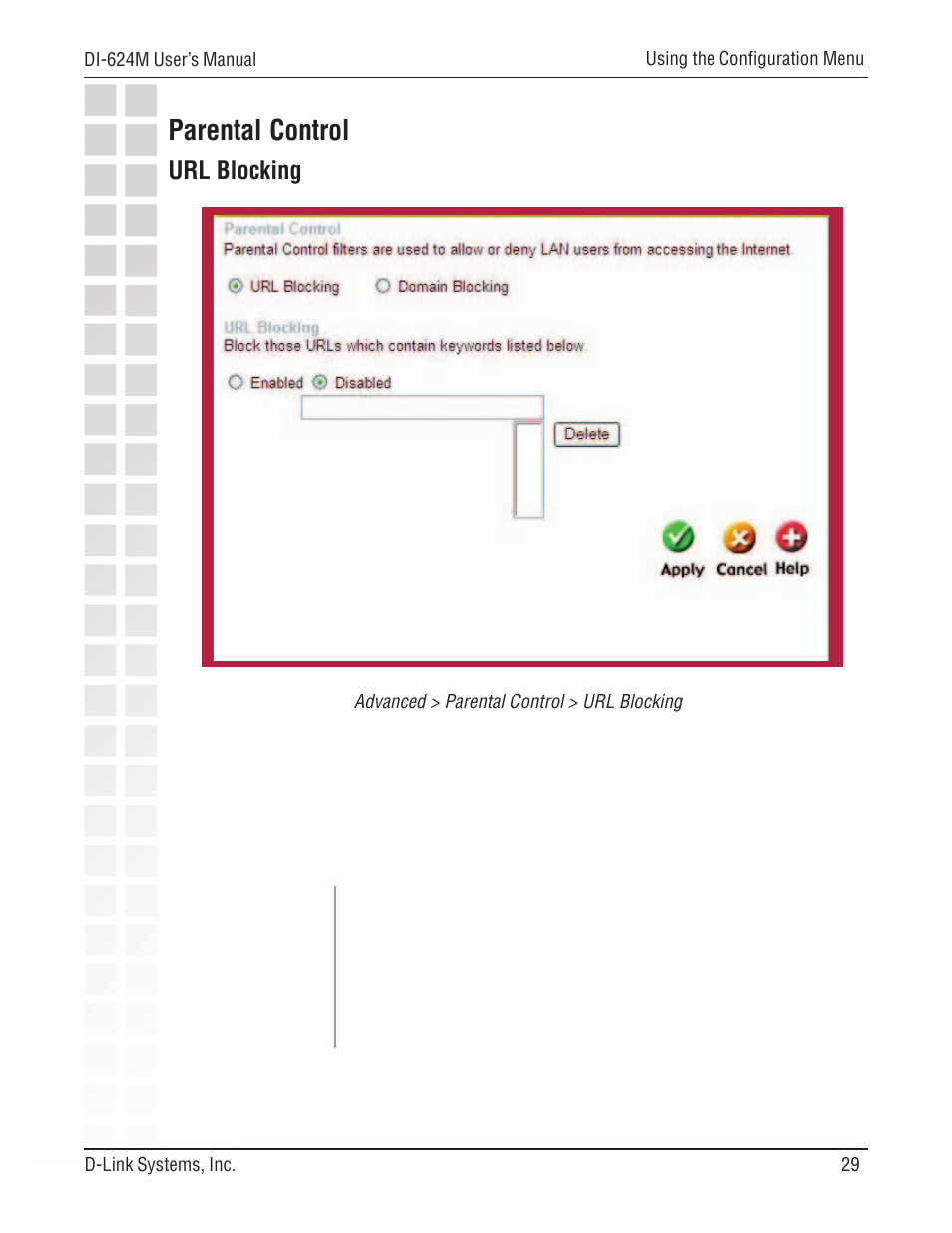 Parental control, Url blocking | D-Link DI-624M User Manual | Page 29 / 104