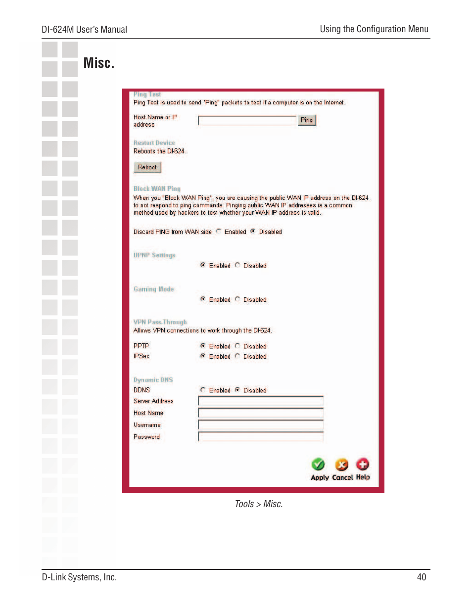 Misc | D-Link DI-624M User Manual | Page 40 / 104