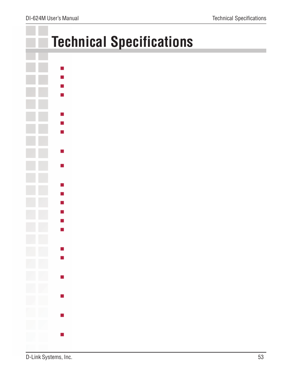 Technical specifications | D-Link DI-624M User Manual | Page 53 / 104