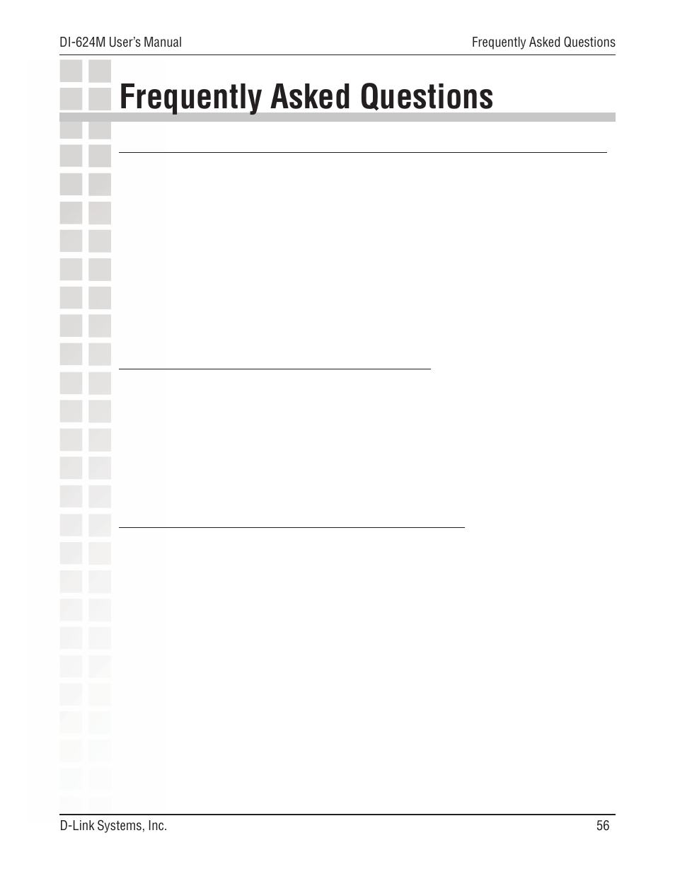 Frequently asked questions, 1 why can´t i access the web based configuration | D-Link DI-624M User Manual | Page 56 / 104