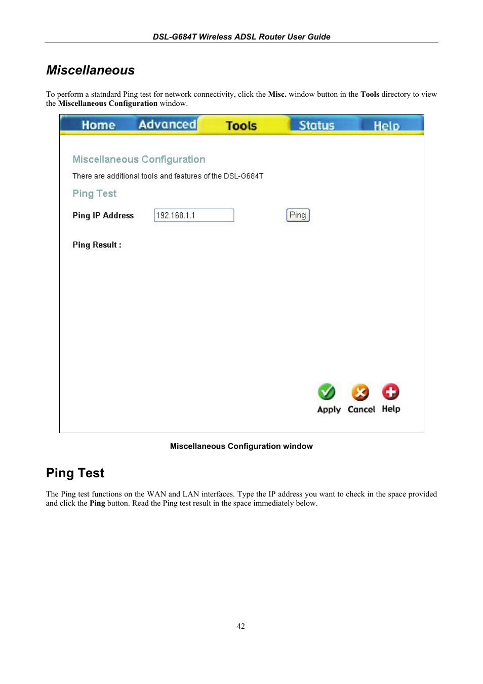 Miscellaneous, Ping test | D-Link DSL-G684T User Manual | Page 102 / 121