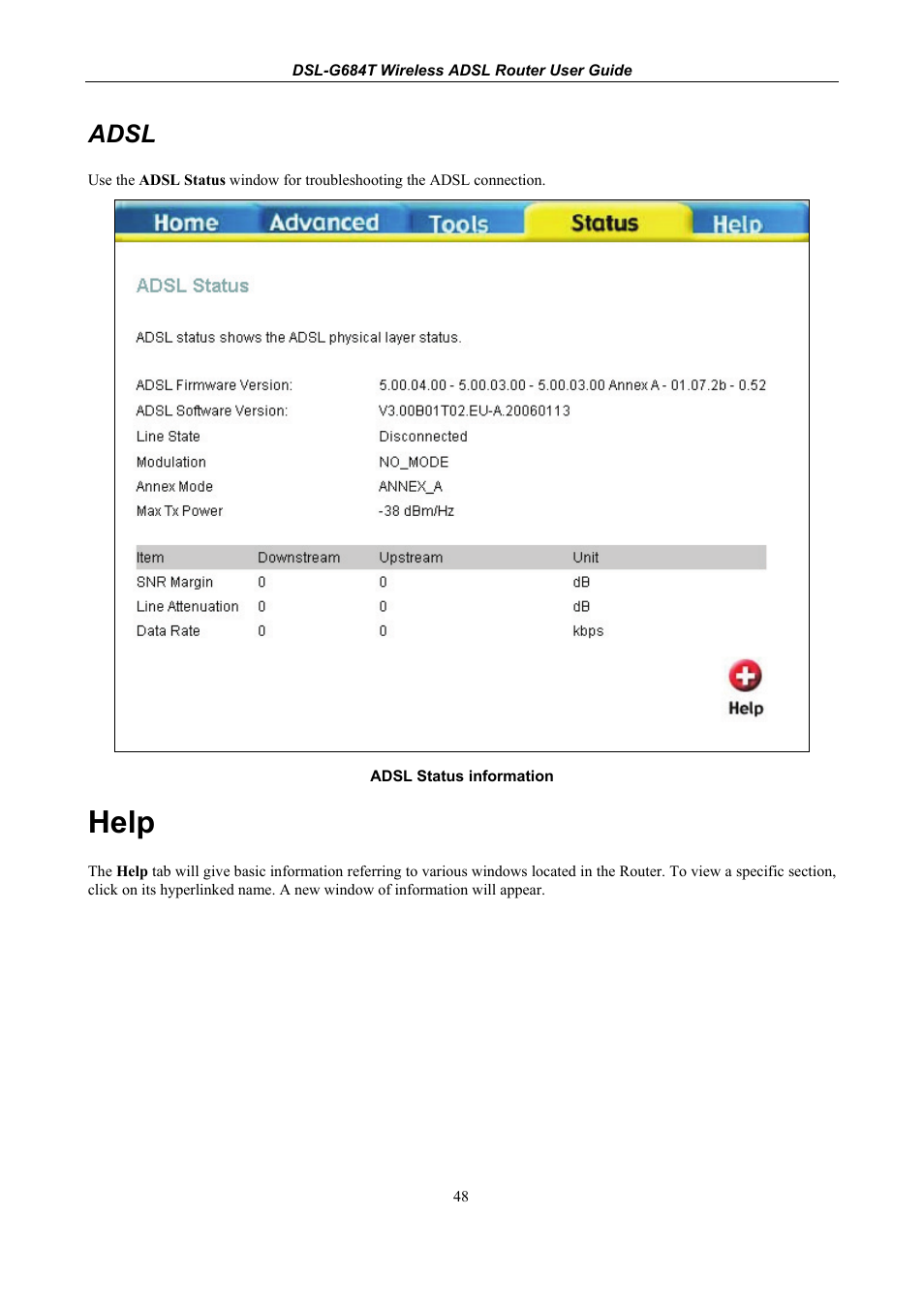 Adsl, Help | D-Link DSL-G684T User Manual | Page 108 / 121