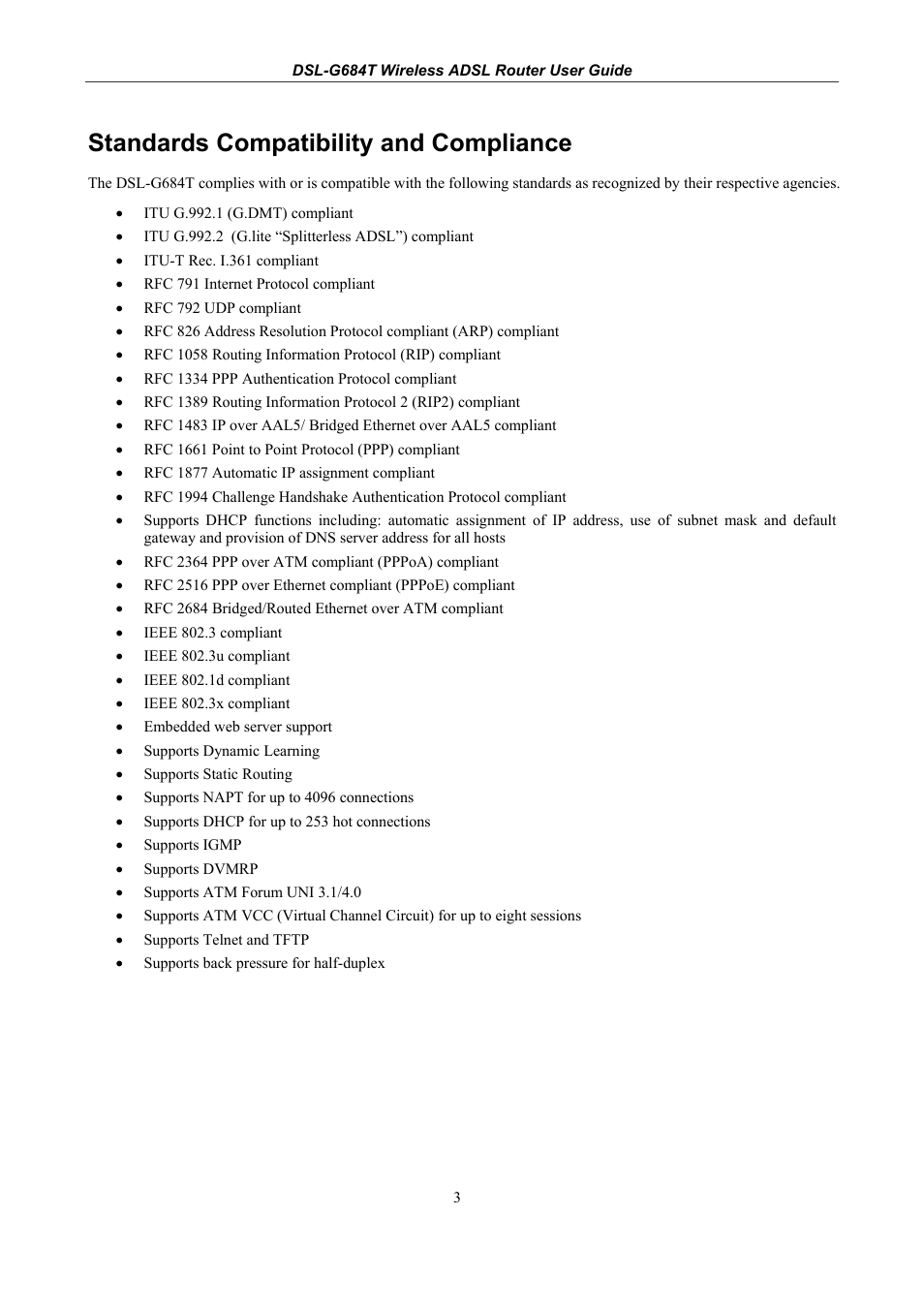 Standards compatibility and compliance | D-Link DSL-G684T User Manual | Page 15 / 121