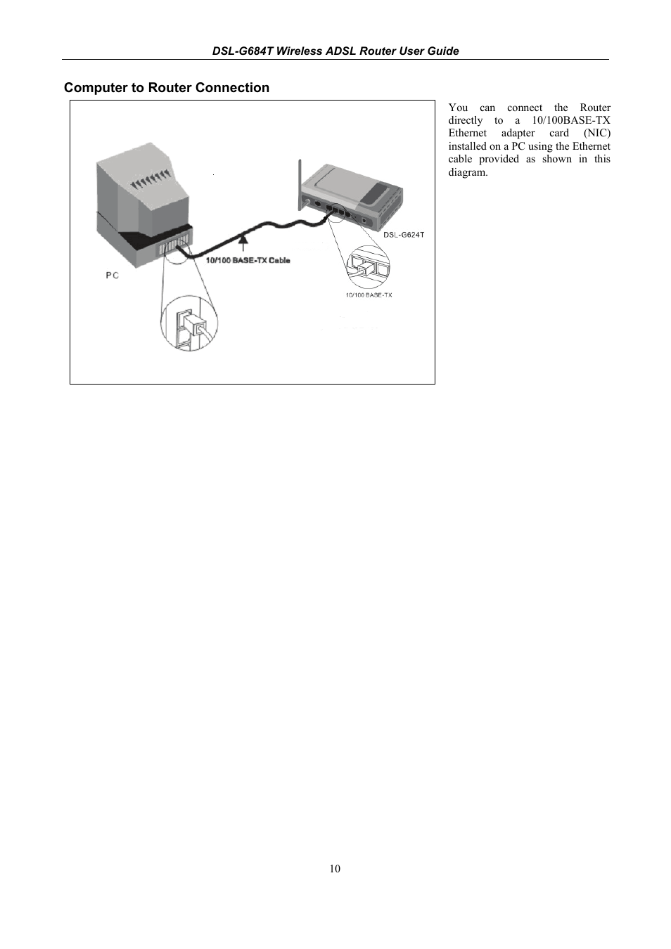 Computer to router connection | D-Link DSL-G684T User Manual | Page 22 / 121