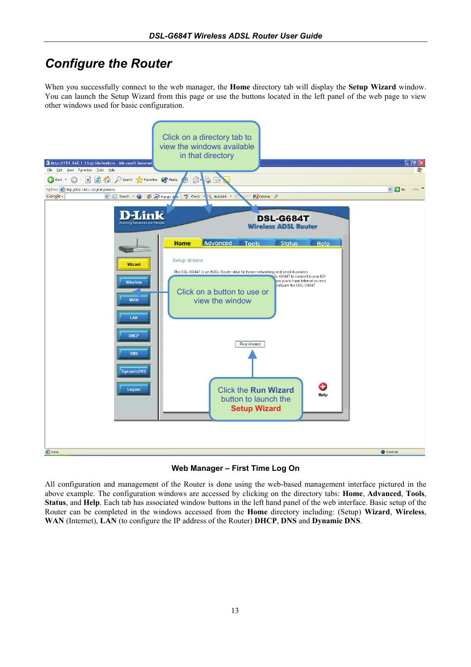 Configure the router | D-Link DSL-G684T User Manual | Page 25 / 121