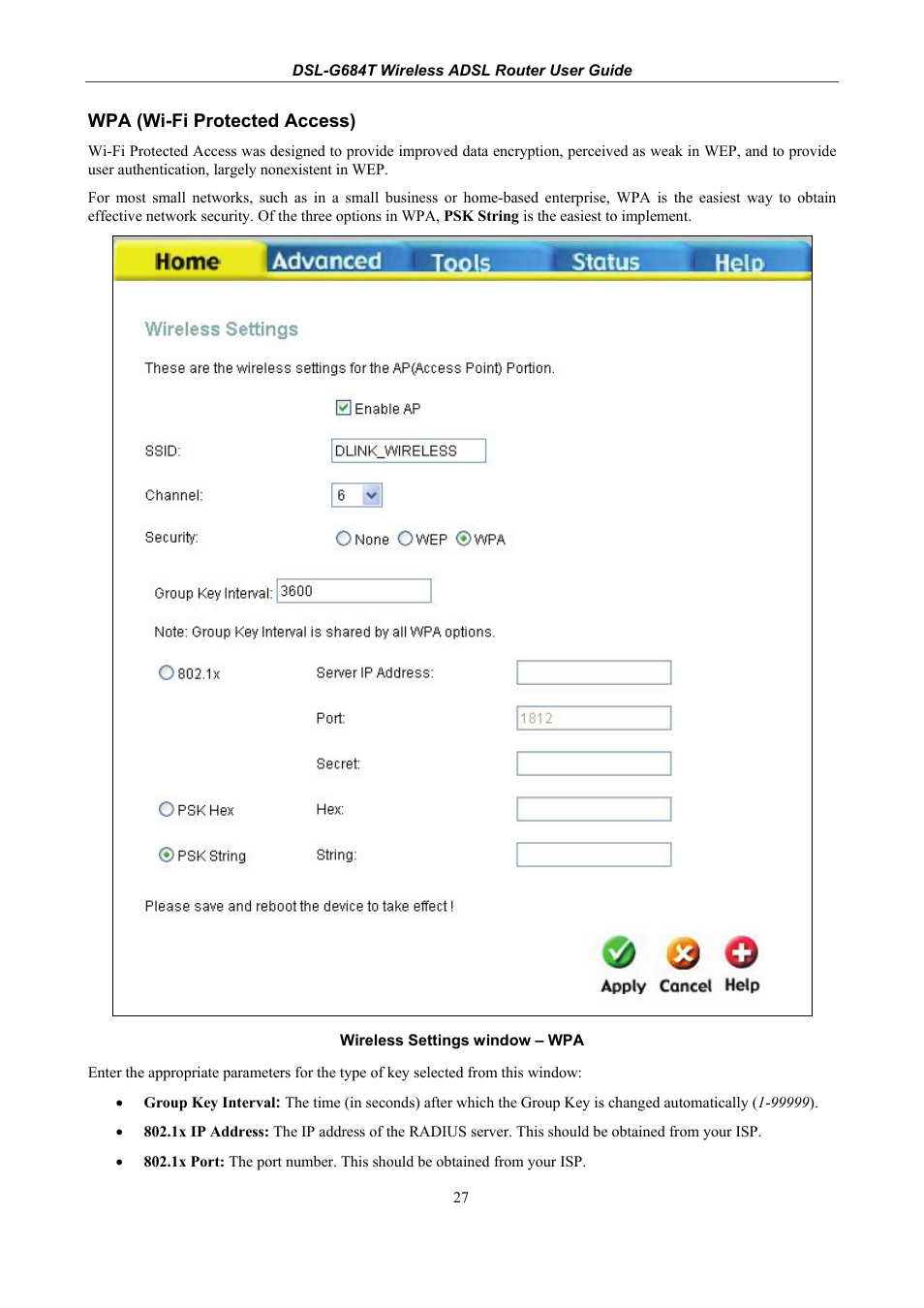 Wpa (wi-fi protected access) | D-Link DSL-G684T User Manual | Page 39 / 121