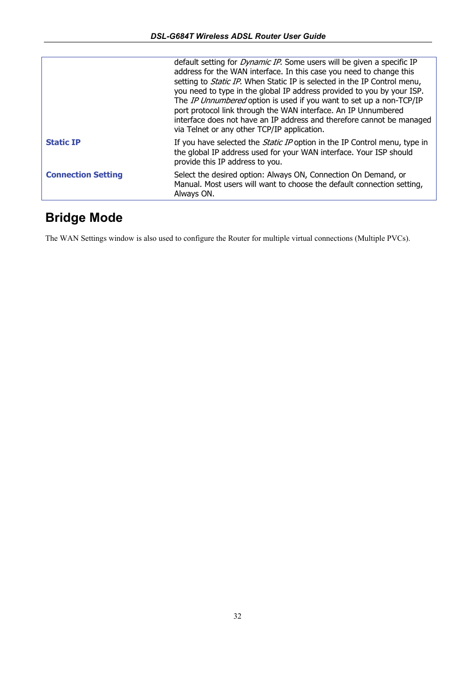 Bridge mode | D-Link DSL-G684T User Manual | Page 44 / 121