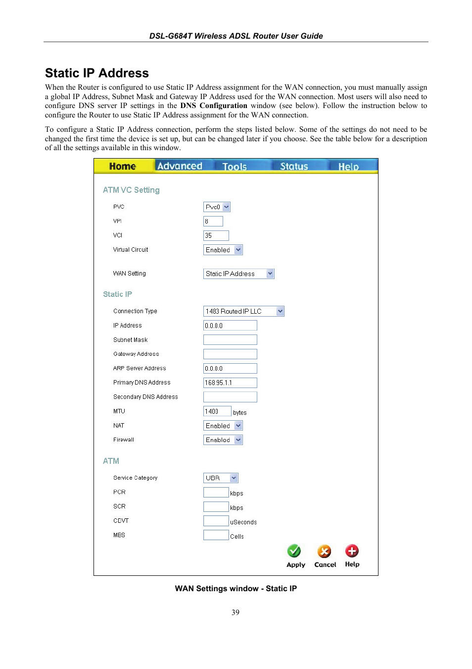 Static ip address | D-Link DSL-G684T User Manual | Page 51 / 121