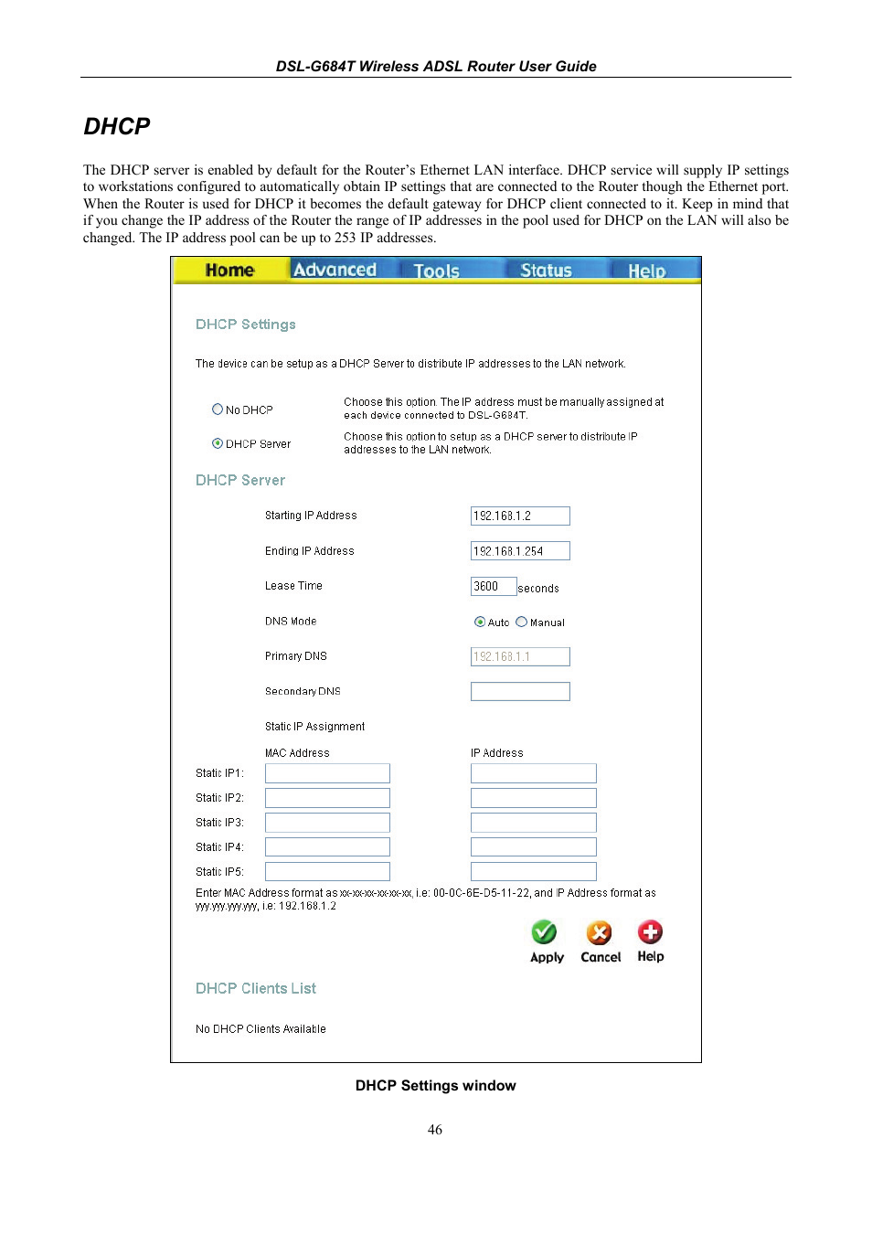 Dhcp | D-Link DSL-G684T User Manual | Page 58 / 121