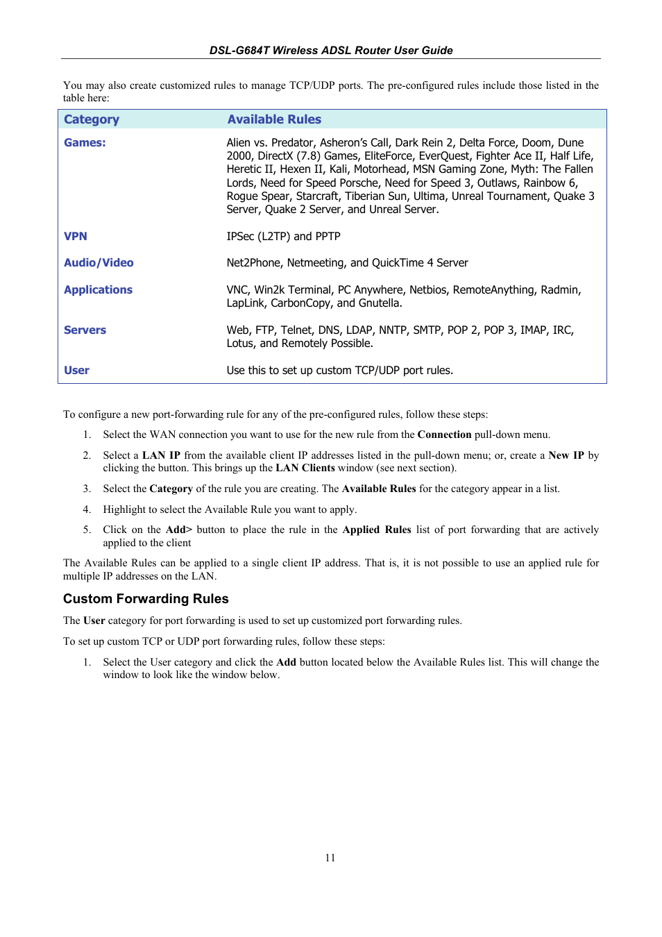 Custom forwarding rules | D-Link DSL-G684T User Manual | Page 71 / 121