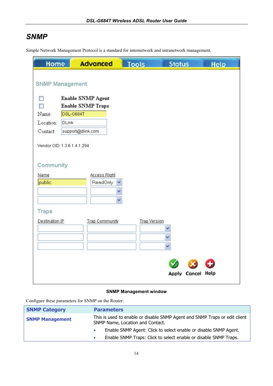 Snmp | D-Link DSL-G684T User Manual | Page 74 / 121