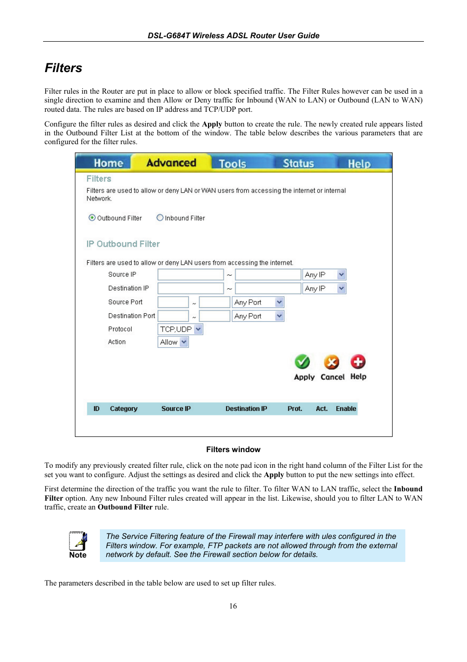 Filters | D-Link DSL-G684T User Manual | Page 76 / 121