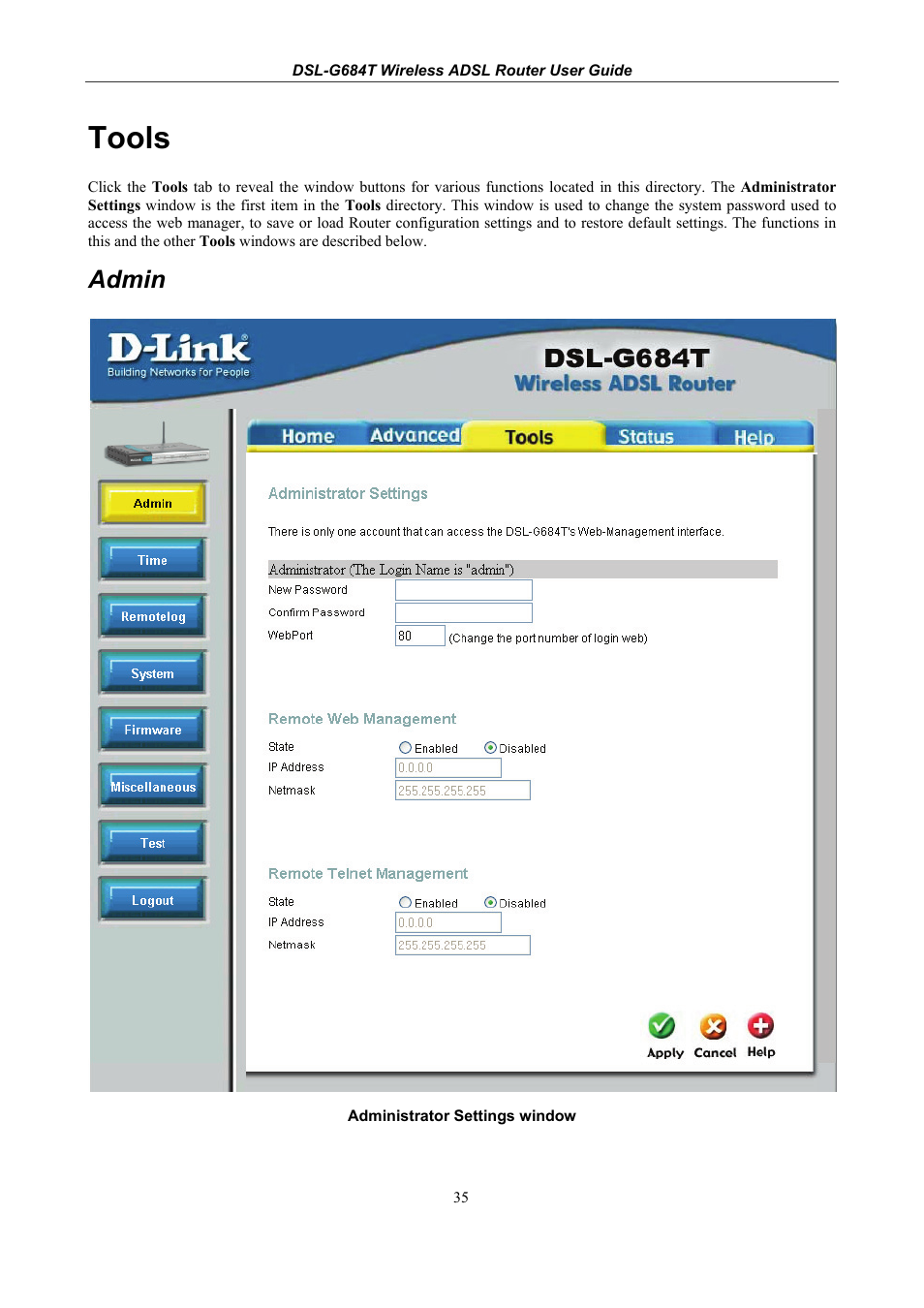 Tools, Admin | D-Link DSL-G684T User Manual | Page 95 / 121