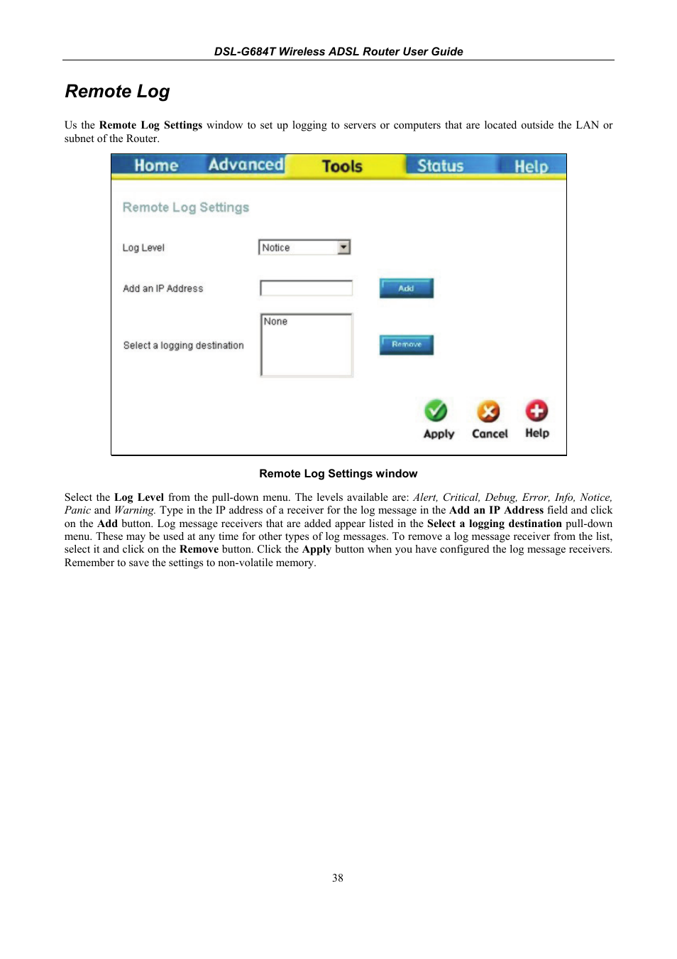 Remote log | D-Link DSL-G684T User Manual | Page 98 / 121