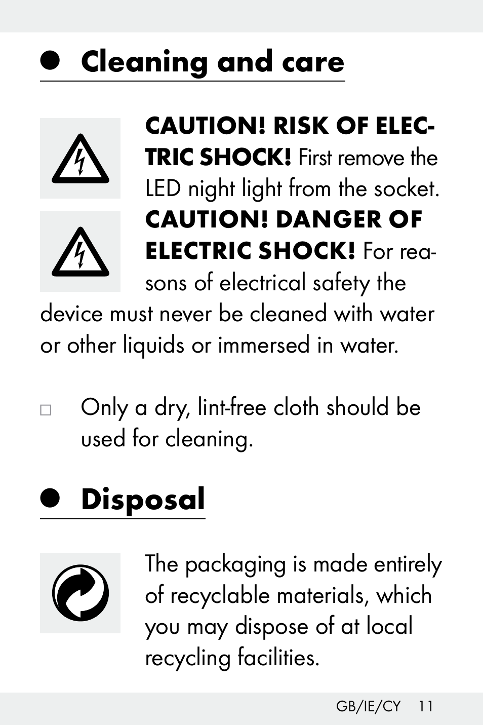 Cleaning and care, Disposal | Livarno Z32148A-BS User Manual | Page 11 / 28