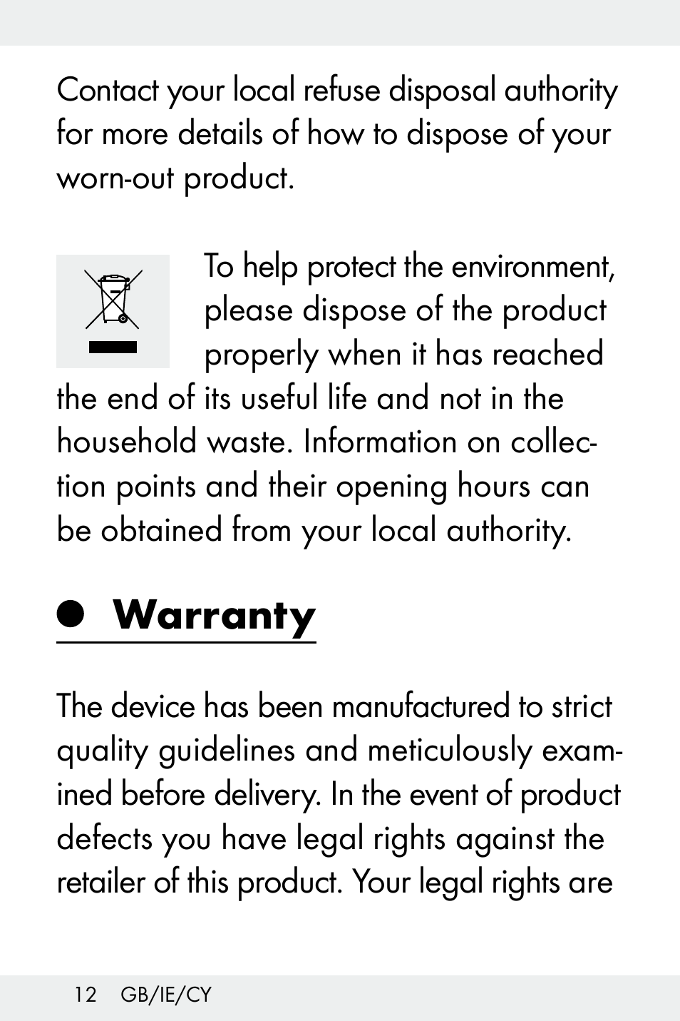 Warranty | Livarno Z32148A-BS User Manual | Page 12 / 28