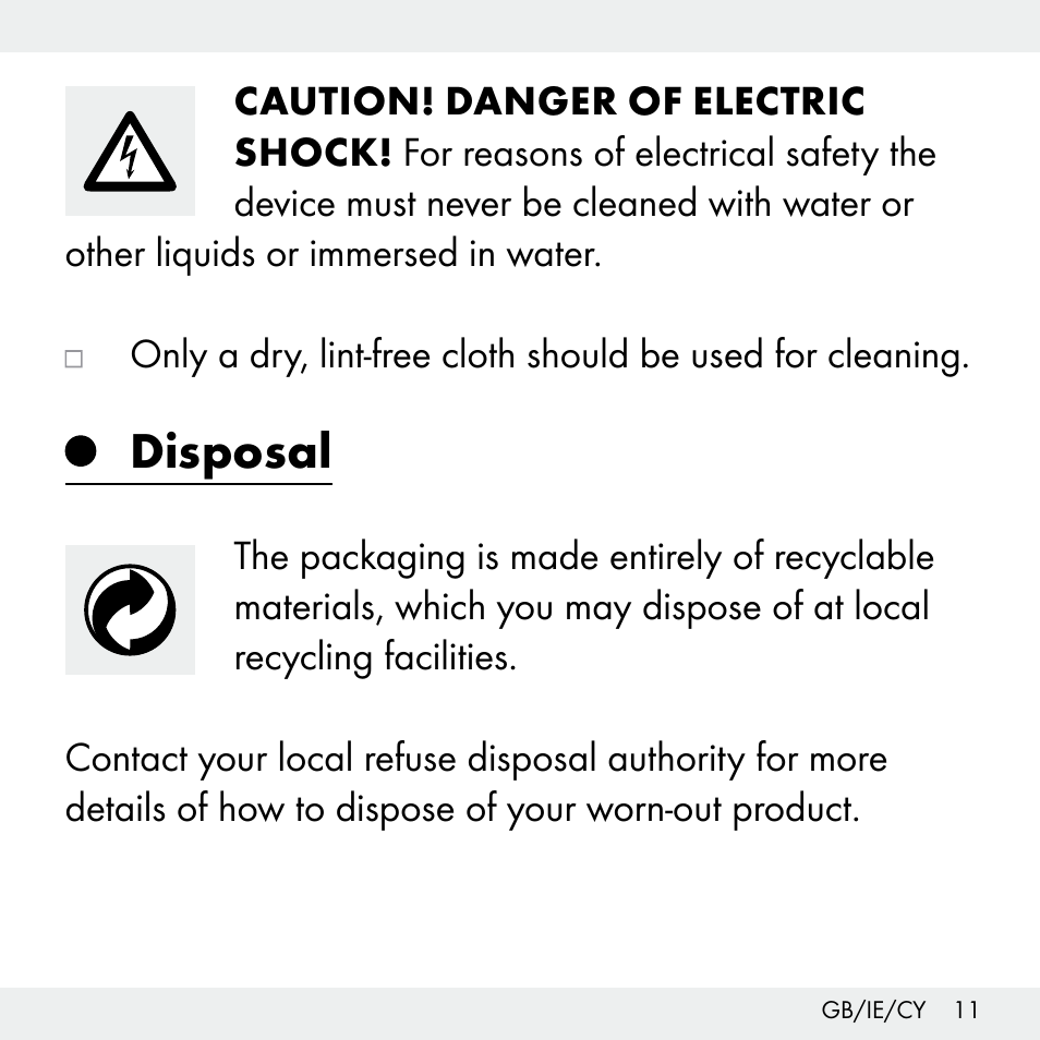 Disposal | Livarno Z31503-BS User Manual | Page 11 / 25