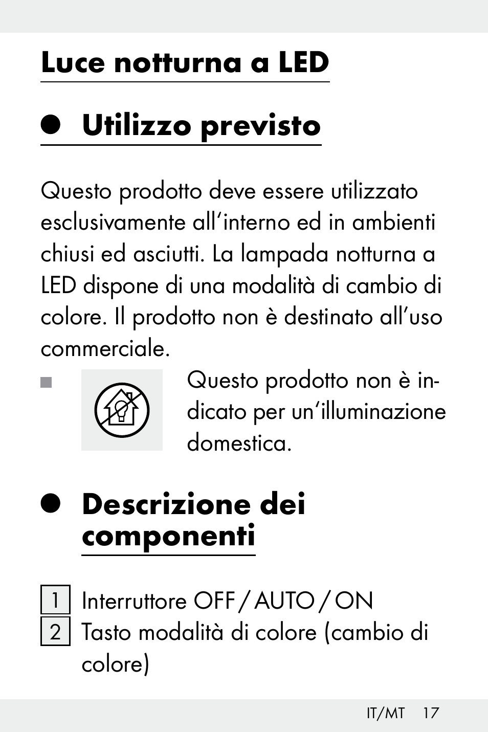 Luce notturna a led, Utilizzo previsto, Descrizione dei componenti | Livarno Z32148A-BS User Manual | Page 17 / 63