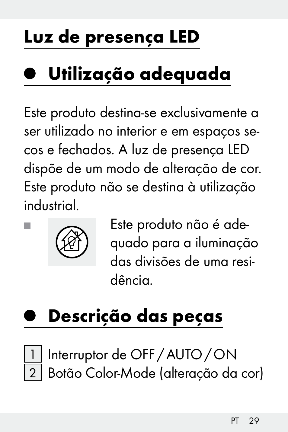 Luz de presença led, Utilização adequada, Descrição das peças | Livarno Z32148A-BS User Manual | Page 29 / 63