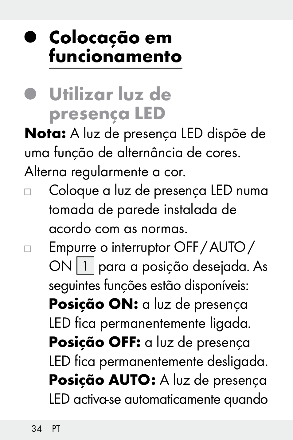 Colocação em funcionamento, Utilizar luz de presença led | Livarno Z32148A-BS User Manual | Page 34 / 63