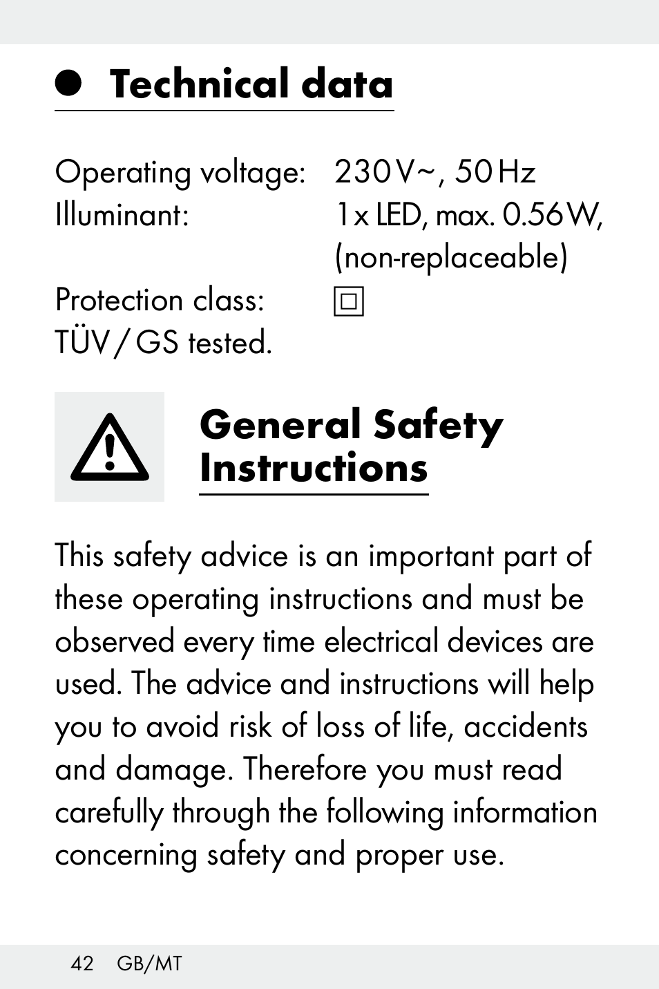 Technical data, General safety instructions | Livarno Z32148A-BS User Manual | Page 42 / 63