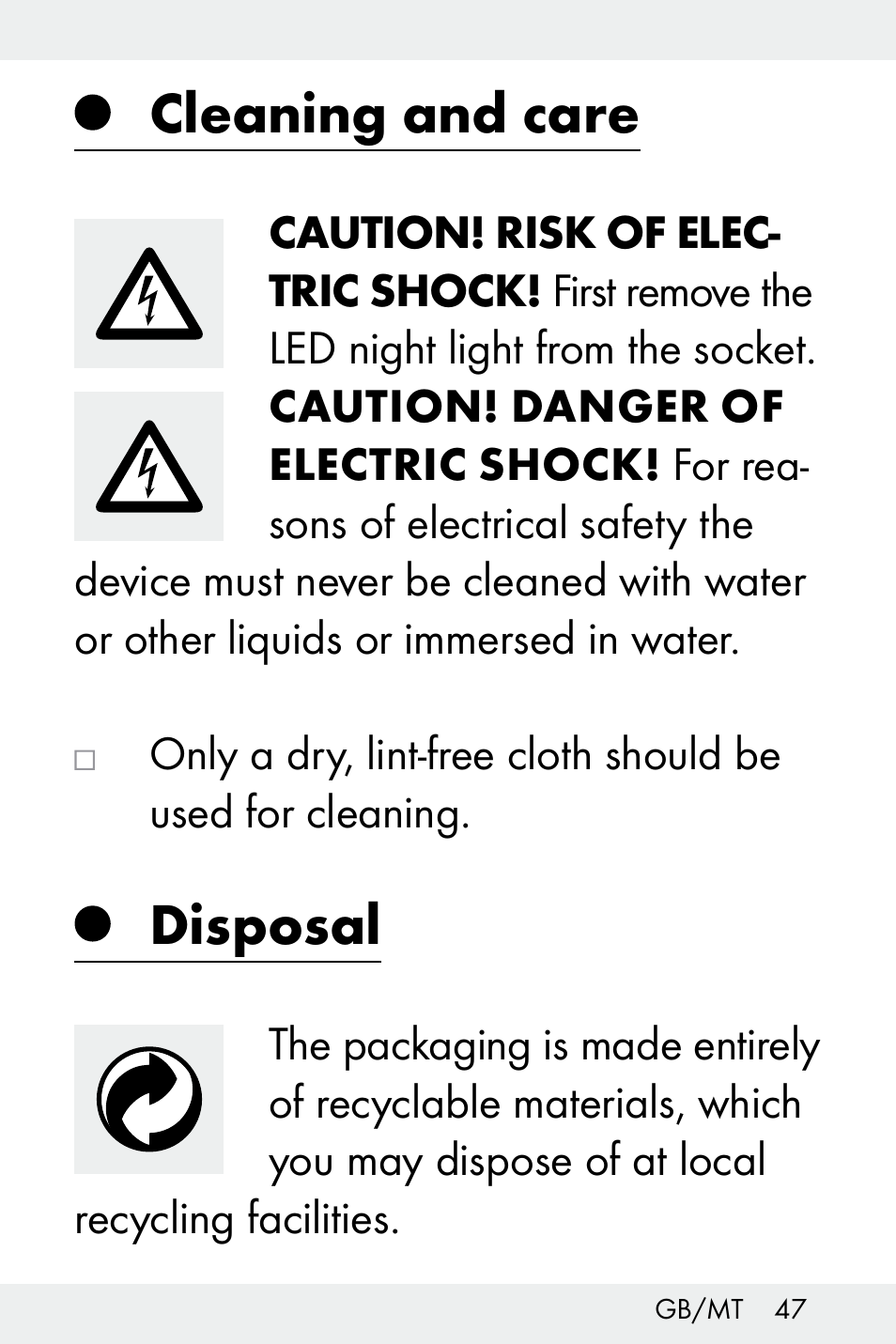 Cleaning and care, Disposal | Livarno Z32148A-BS User Manual | Page 47 / 63