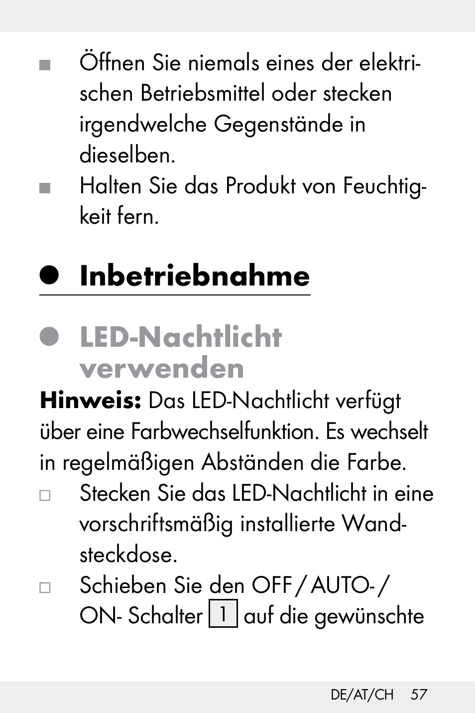 Inbetriebnahme, Led-nachtlicht verwenden | Livarno Z32148A-BS User Manual | Page 57 / 63