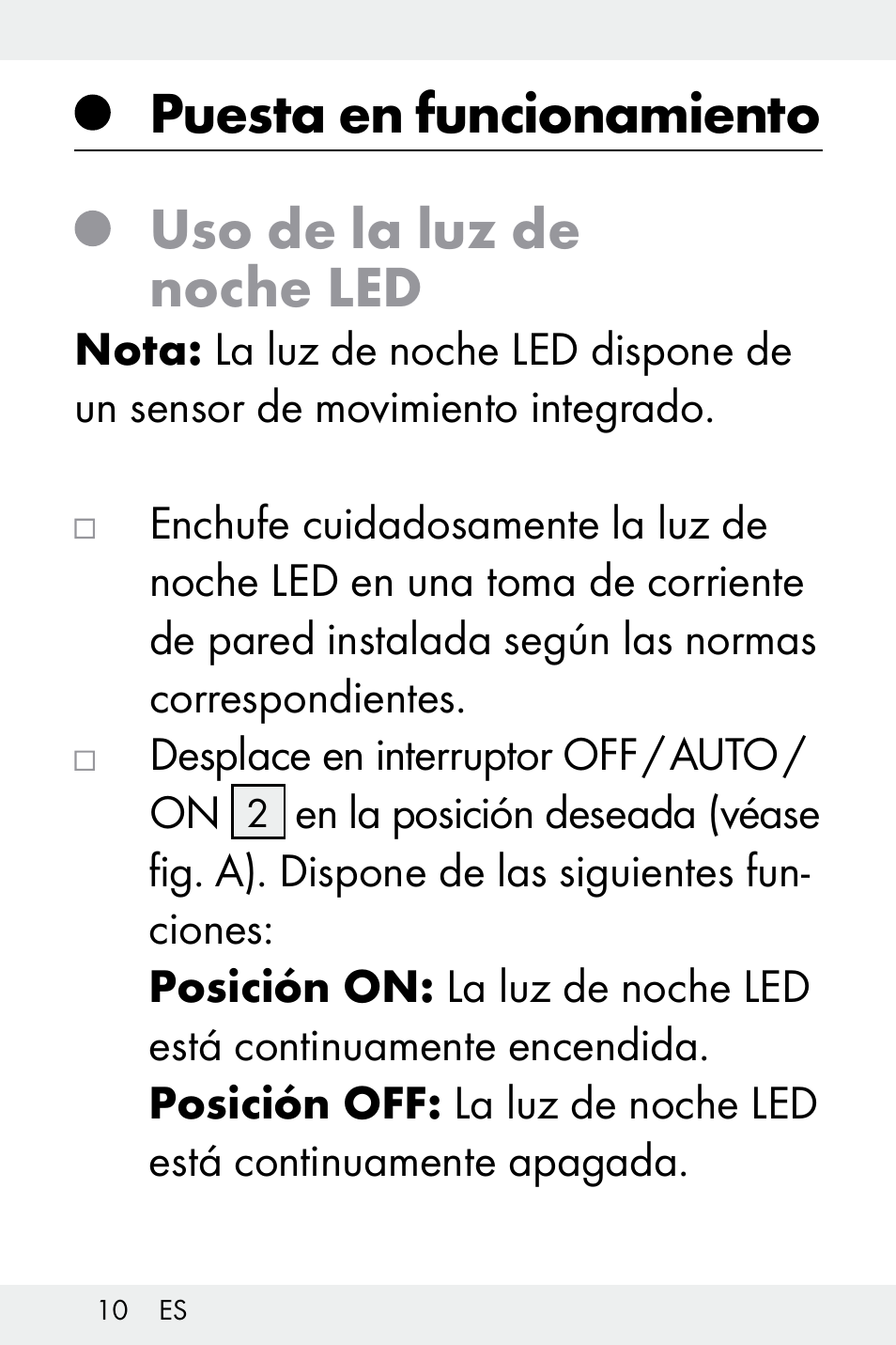 Puesta en funcionamiento, Uso de la luz de noche led | Livarno Z32148B-BS User Manual | Page 10 / 62