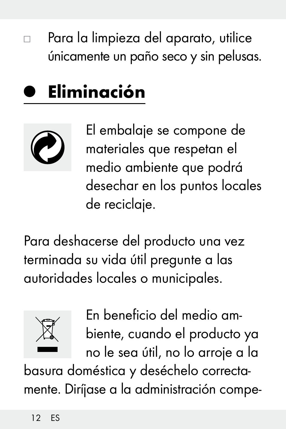 Eliminación | Livarno Z32148B-BS User Manual | Page 12 / 62