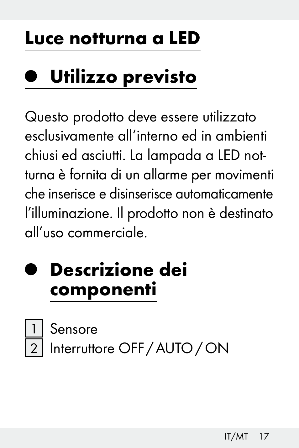 Luce notturna a led, Utilizzo previsto, Descrizione dei componenti | Livarno Z32148B-BS User Manual | Page 17 / 62