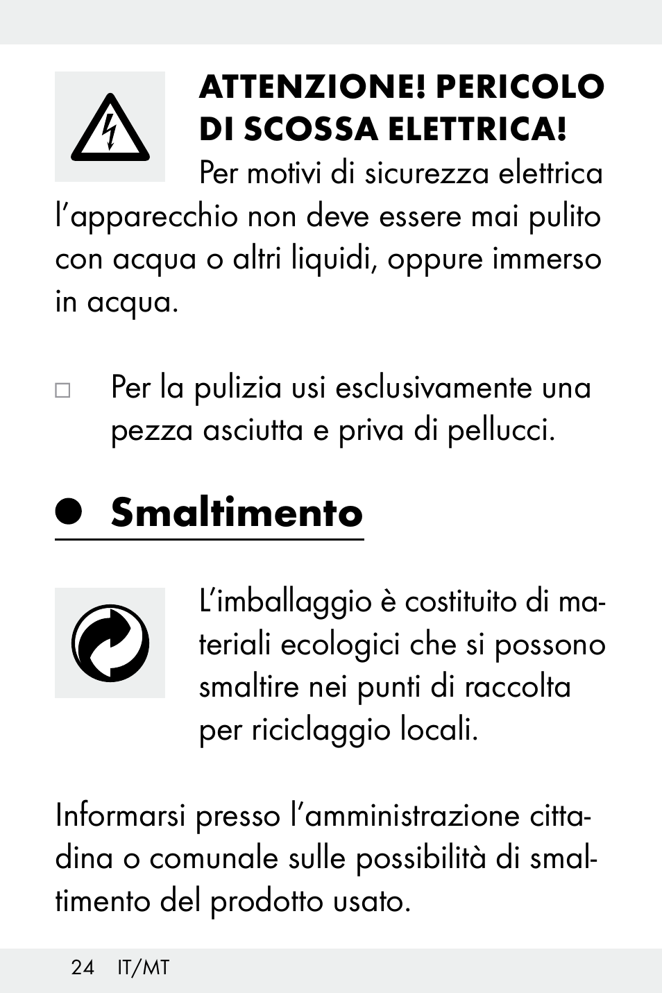 Smaltimento | Livarno Z32148B-BS User Manual | Page 24 / 62