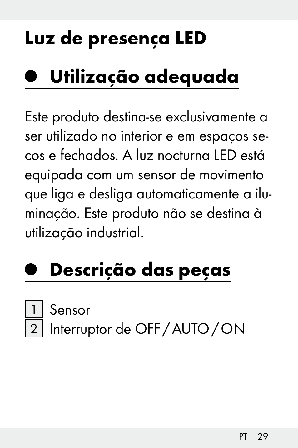 Luz de presença led, Utilização adequada, Descrição das peças | Livarno Z32148B-BS User Manual | Page 29 / 62