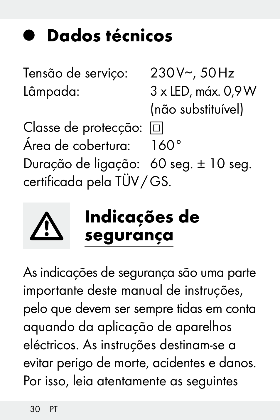 Dados técnicos, Indicações de segurança | Livarno Z32148B-BS User Manual | Page 30 / 62