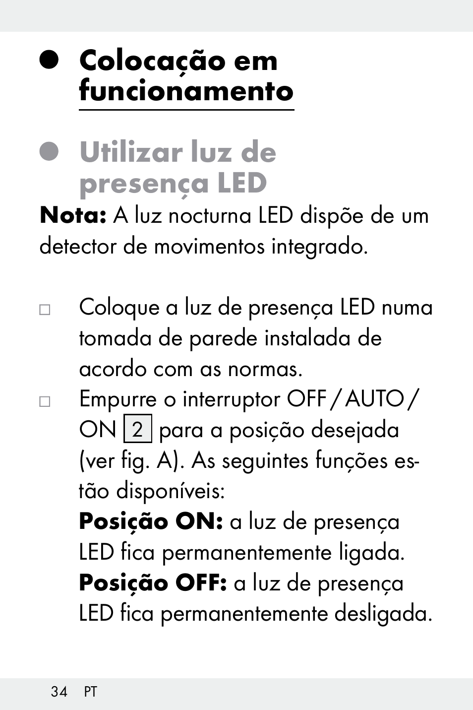 Colocação em funcionamento, Utilizar luz de presença led | Livarno Z32148B-BS User Manual | Page 34 / 62