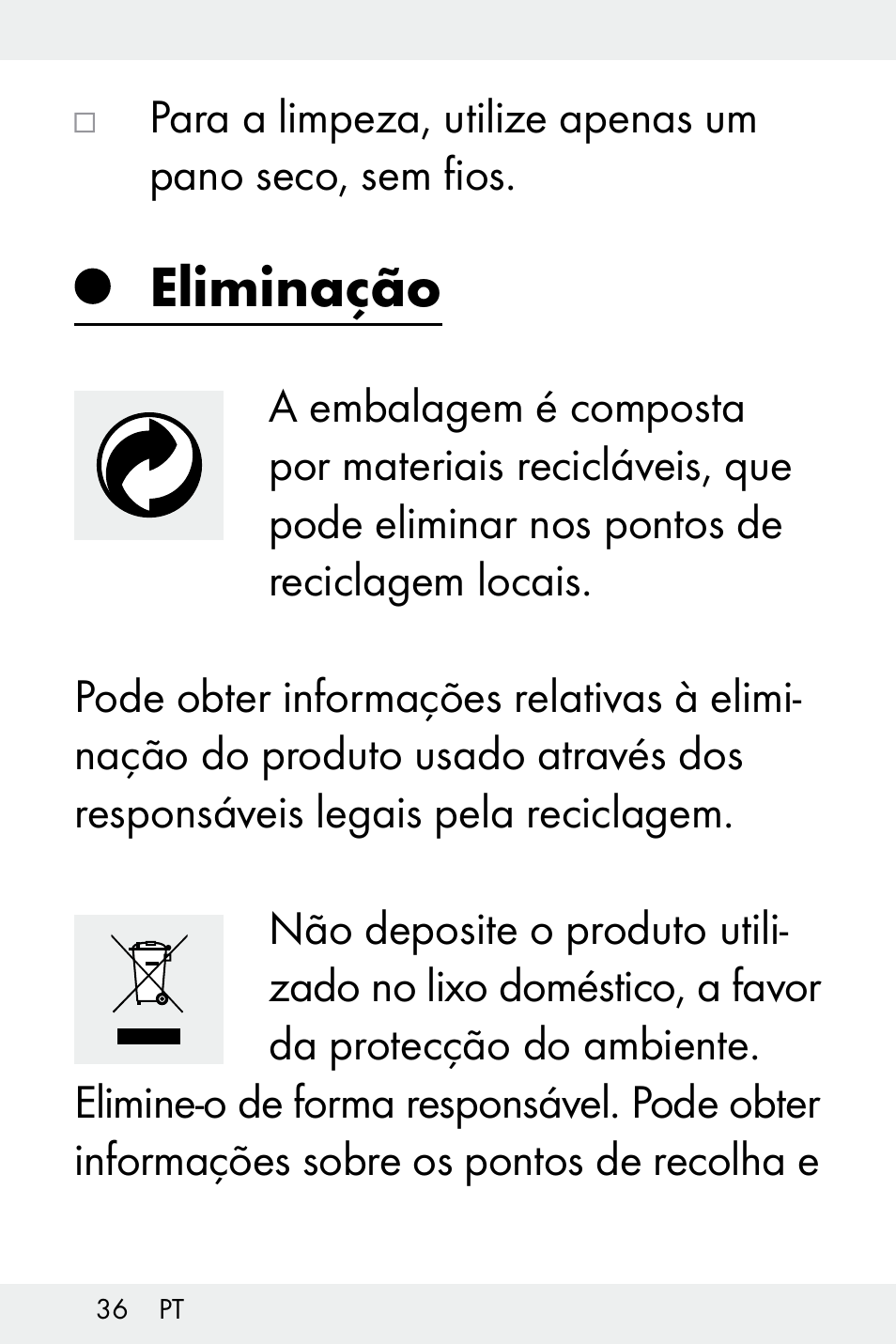 Eliminação | Livarno Z32148B-BS User Manual | Page 36 / 62