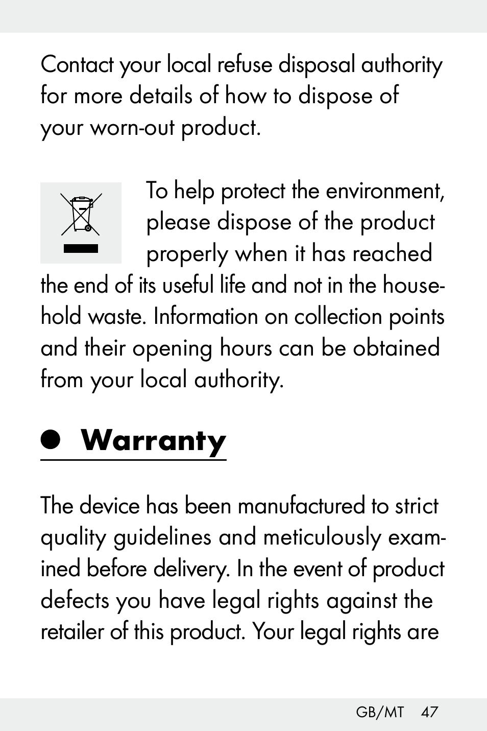 Warranty | Livarno Z32148B-BS User Manual | Page 47 / 62