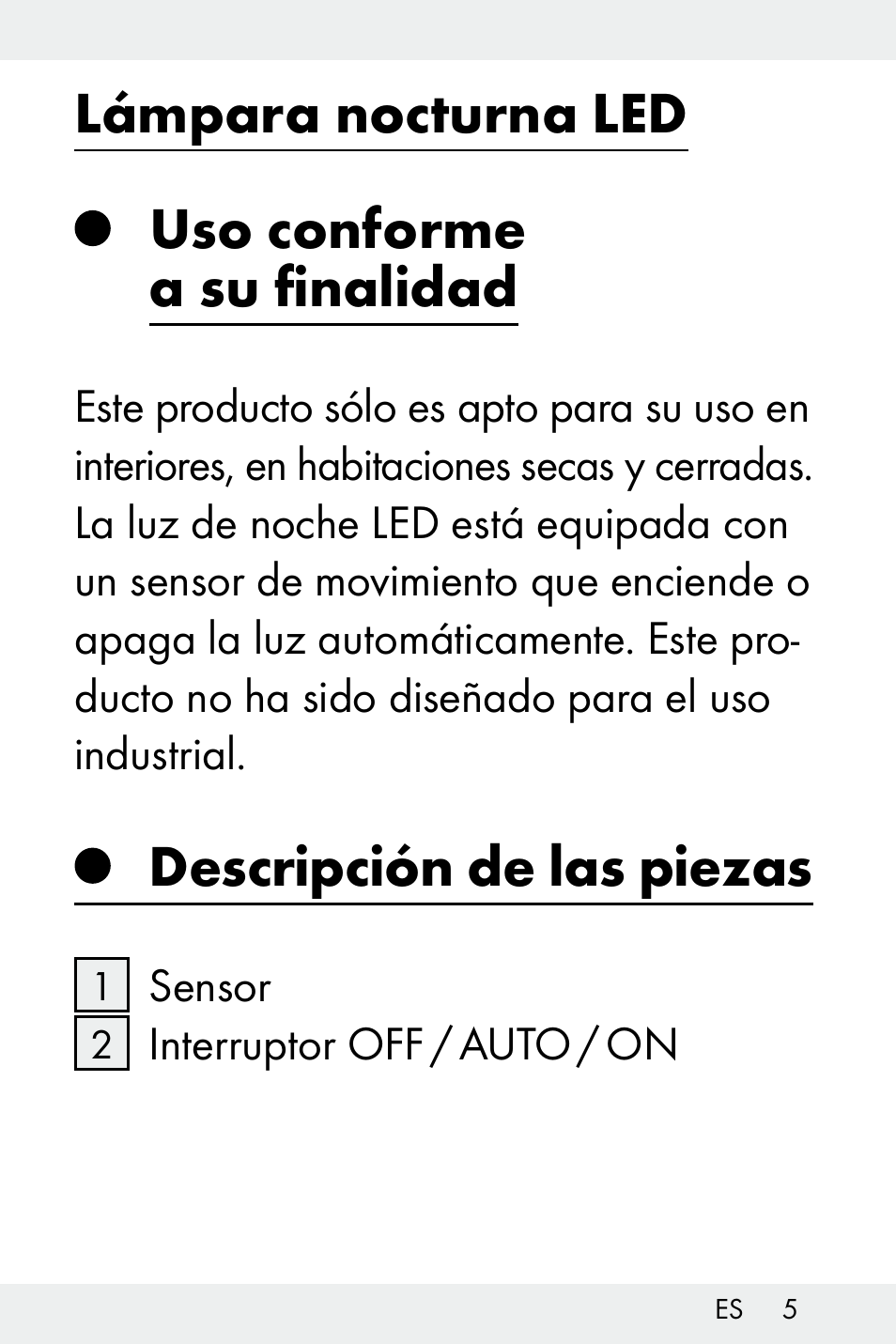 Lámpara nocturna led uso conforme a su finalidad, Descripción de las piezas | Livarno Z32148B-BS User Manual | Page 5 / 62