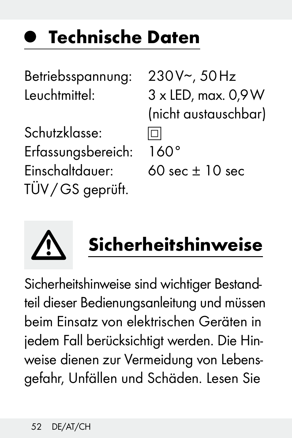 Technische daten, Sicherheitshinweise | Livarno Z32148B-BS User Manual | Page 52 / 62