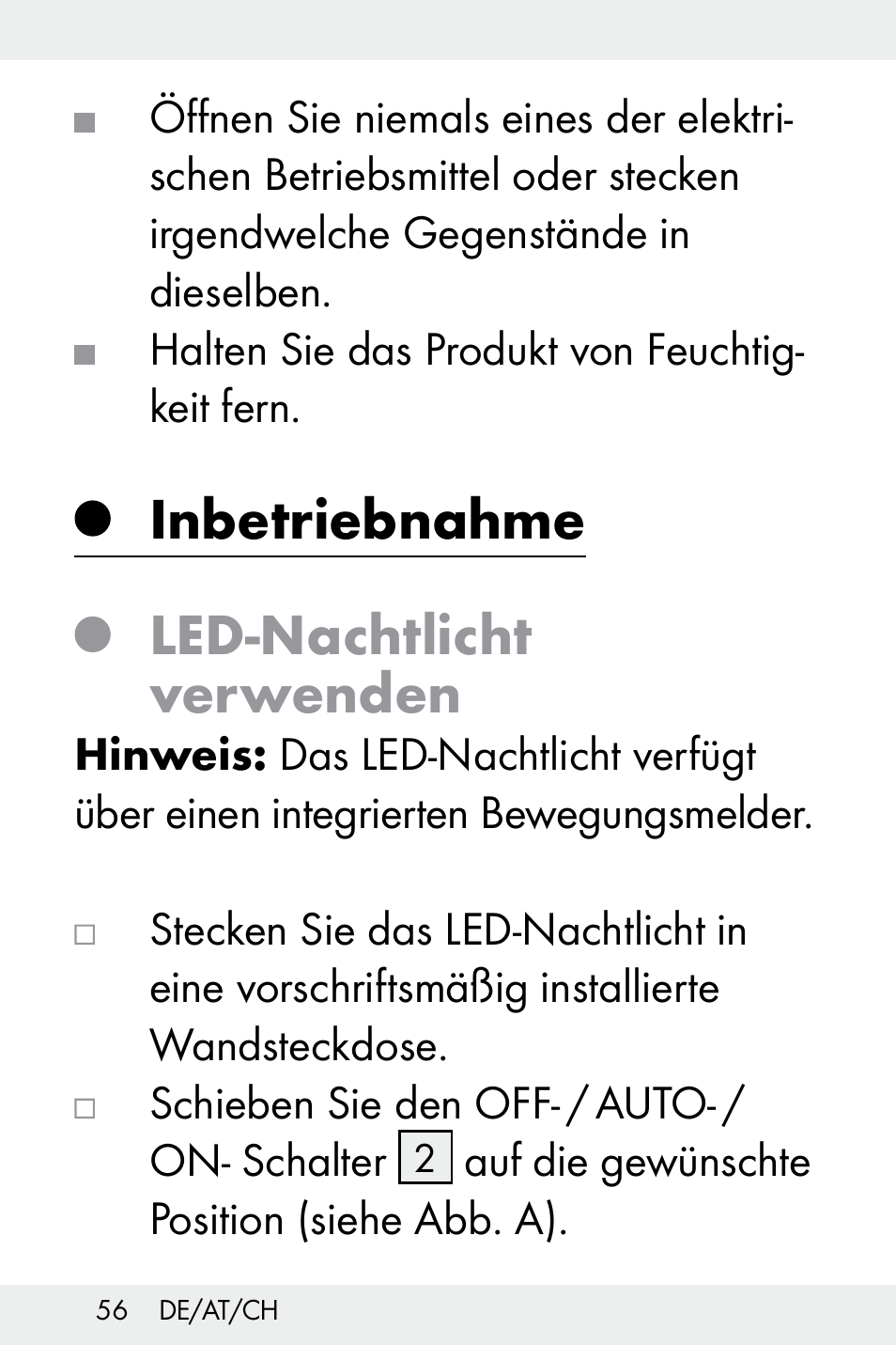 Inbetriebnahme, Led-nachtlicht verwenden | Livarno Z32148B-BS User Manual | Page 56 / 62