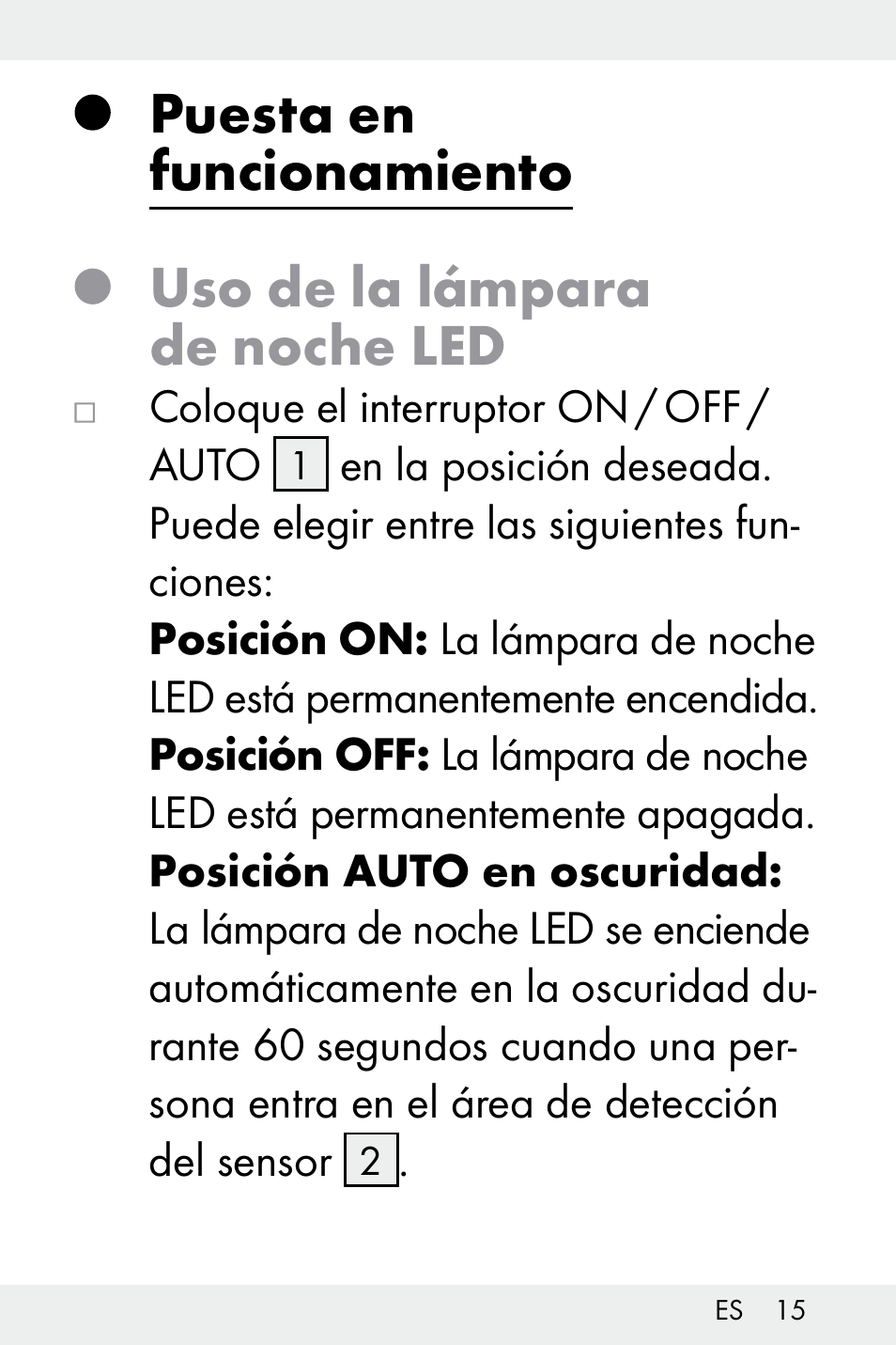 Puesta en funcionamiento, Uso de la lámpara de noche led | Livarno Z32148C User Manual | Page 15 / 81