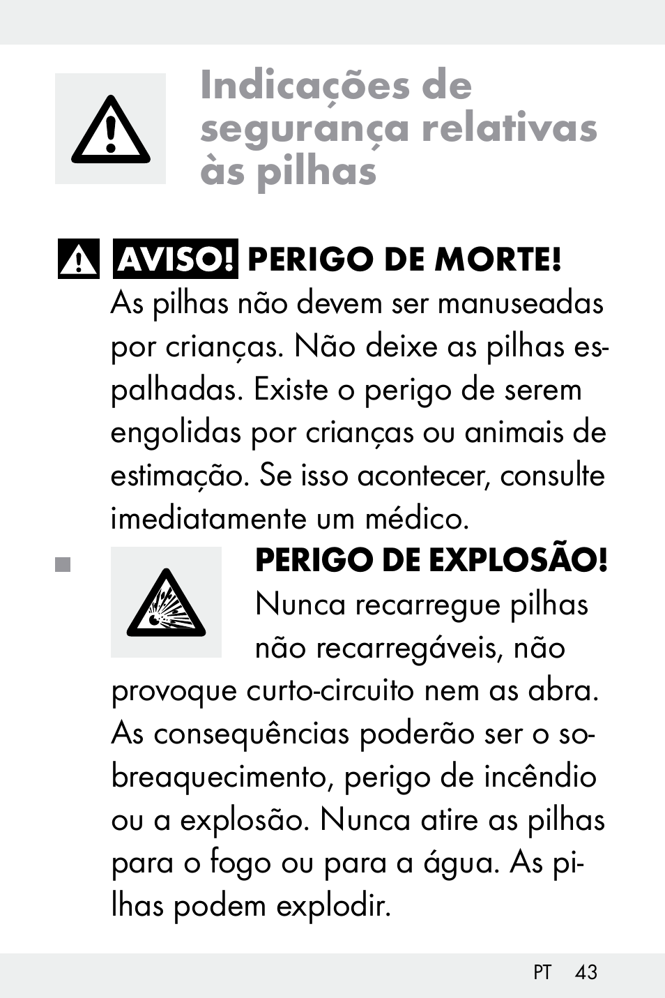 Indicações de segurança relativas às pilhas | Livarno Z32148C User Manual | Page 43 / 81