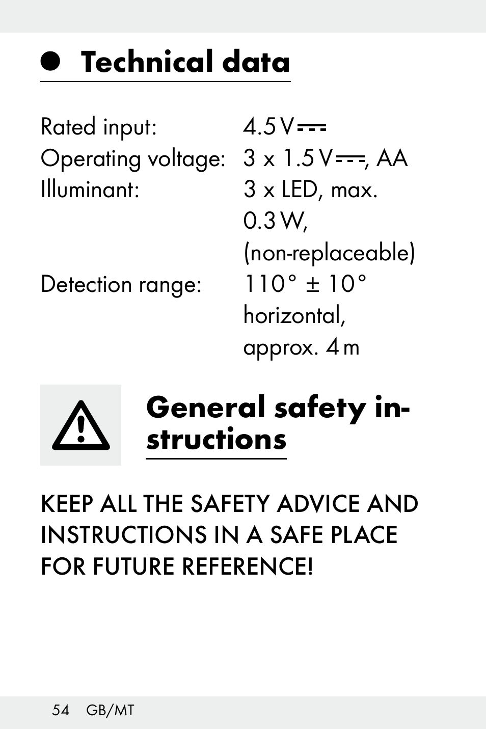 Technical data, General safety in­ structions | Livarno Z32148C User Manual | Page 54 / 81