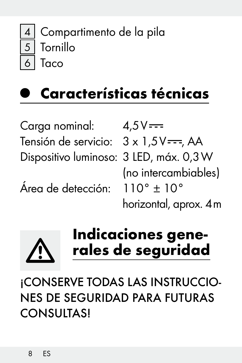 Características técnicas, Indicaciones gene­ rales de seguridad | Livarno Z32148C User Manual | Page 8 / 81