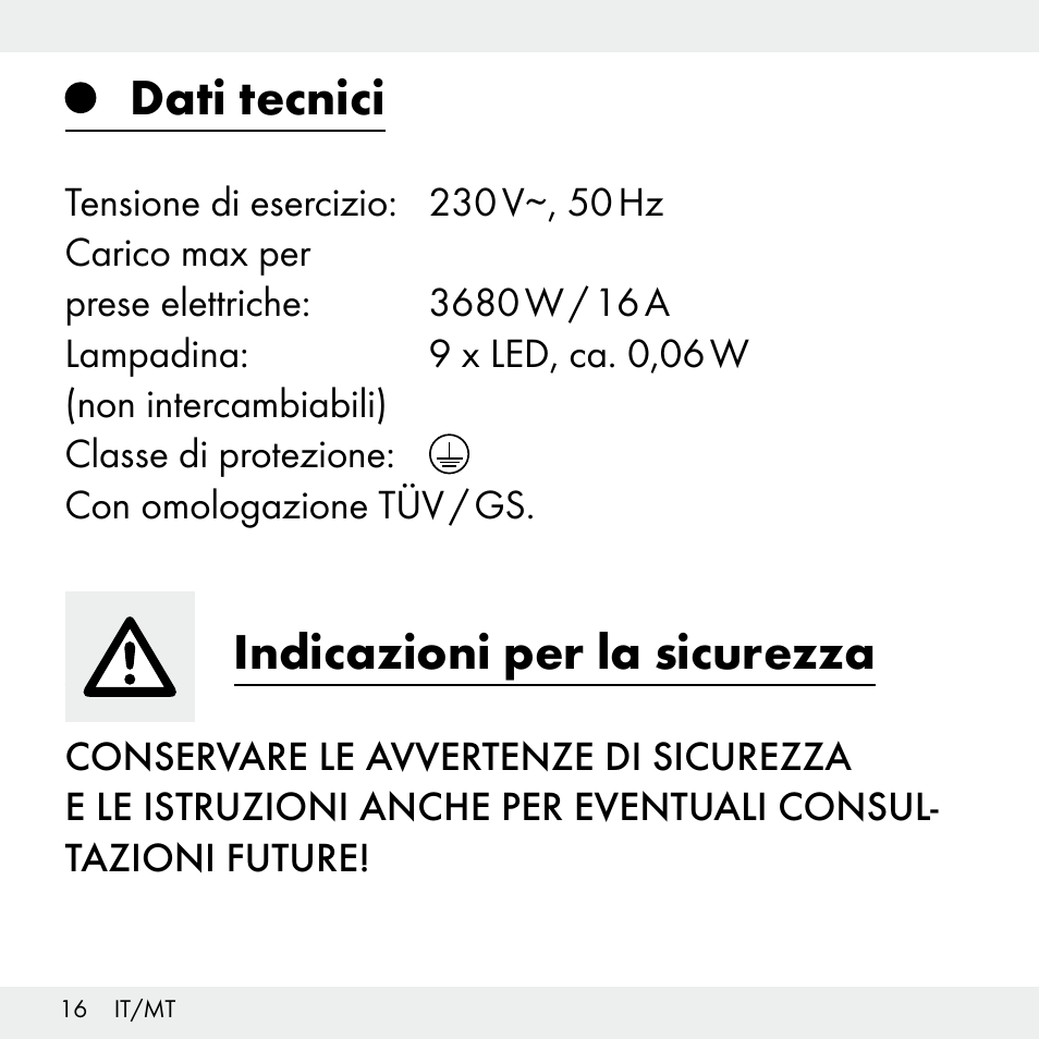 Dati tecnici, Indicazioni per la sicurezza | Livarno Z31503-BS User Manual | Page 16 / 56