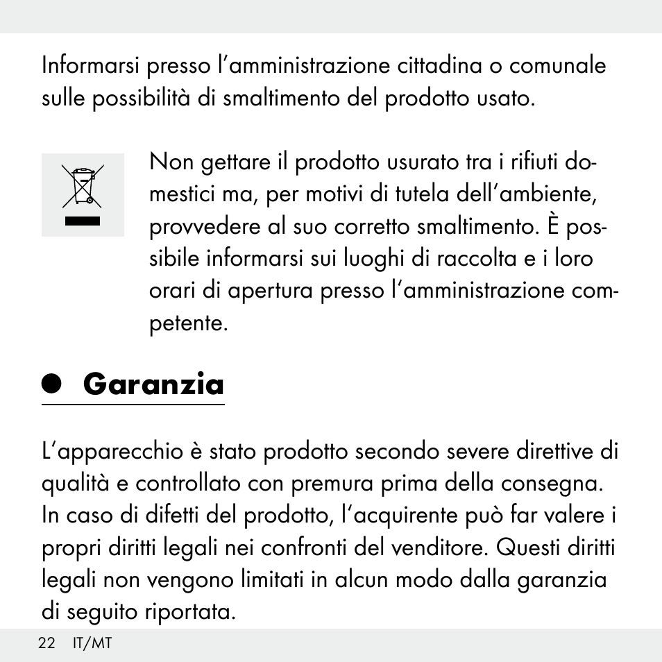 Garanzia | Livarno Z31503-BS User Manual | Page 22 / 56